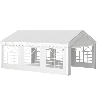 Outsunny 6 x 4m Party Gzebo, Party Marquee, Heavy Duty, Removable Sidewalls & Zippered Doors, Windows, Water Resistant-Whtie