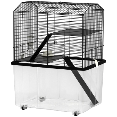 PawHut Cage Hamster 3 Étages avec Roulettes Noir 57x43x74 cm