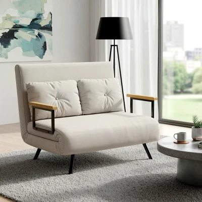 HOMCOM Canapé Convertible 2 Places Velours Beige