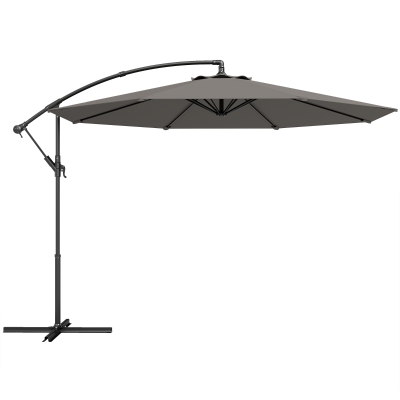 Outsunny Parasol Excéntrico Ø300 cm con Base Cruzada Toldo Ajustable y Manivela UPF30+ para Terraza Patio Gris