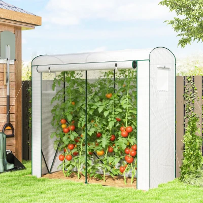 Outsunny Mini Greenhouse with Roll-Up Door PE Cover White