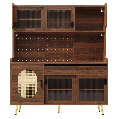Country Style Sideboard with App-Controlled LED Light Strip, 145L x 39W x 171H cm, Brown