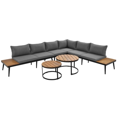 Modular Garden Sofa Set with Washable Zip-Off Cushion Covers, 160L × 64W × 75H cm, Gray