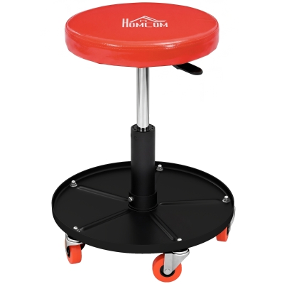 HOMCOM Rolling Workshop Stool Pneumatic Adjustable with Tray Orange