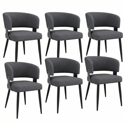 Set of 6 Modern Dining Chairs with High‑Resilience Foam Seat, 54L x 50W x 81.5H cm, Gray