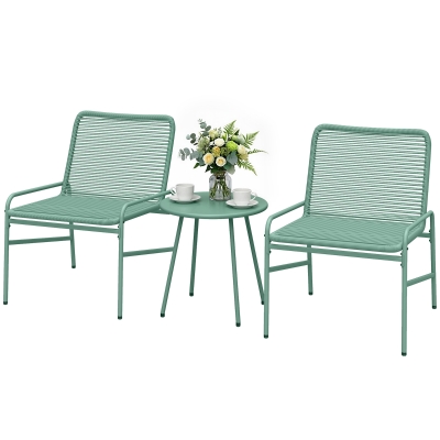 Outsunny Salon Jardin 3pcs Résine Acier Table Ronde 2 Chaises Vert