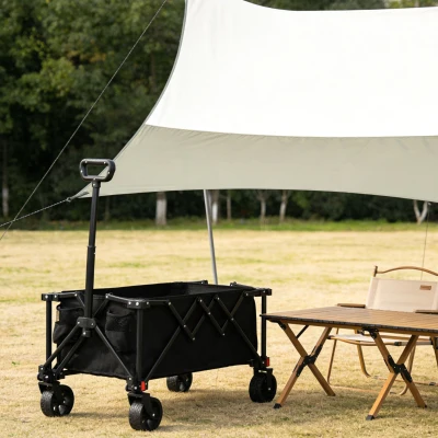 Faltbarer Bollerwagen, für Camping, Einkaufen, 77 x 48 x 45 cm, Schwarz