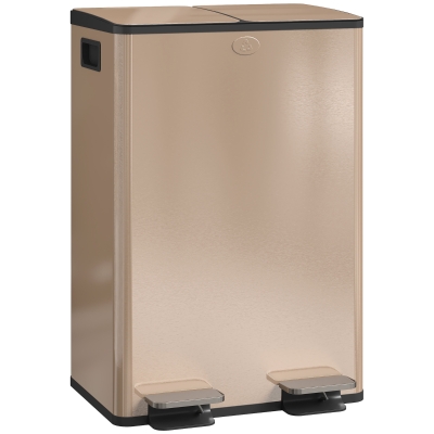 HOMCOM Coș de bucătărie 2 compartimente de 2 x 28 l, oțel inoxidabil, capac cu închidere silențioasă, 45,8x36x67,6cm, auriu