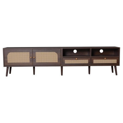 Modern TV Entertainment Centre with 2 Drawers & 2 Cabinets, 200L x 37W x 49.5H cm, Wood