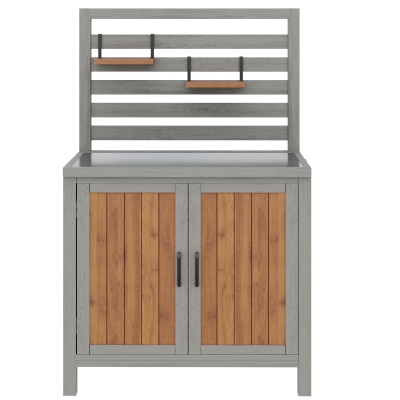 Weatherproof Garden Cabinet with Stainless‑Steel Worktop, 80L x 51W x 148.5H cm, Natural