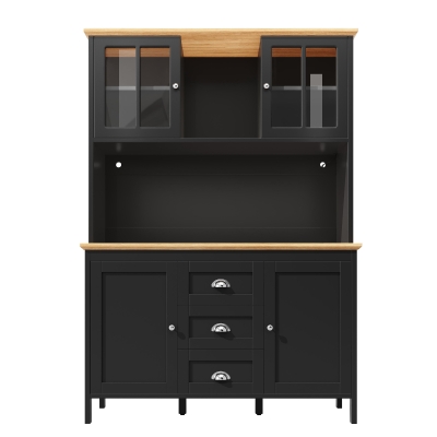 Tall Sideboard with 4 Doors, 3 Drawers and Open Shelf, 120L x 40W x 179H cm, Black