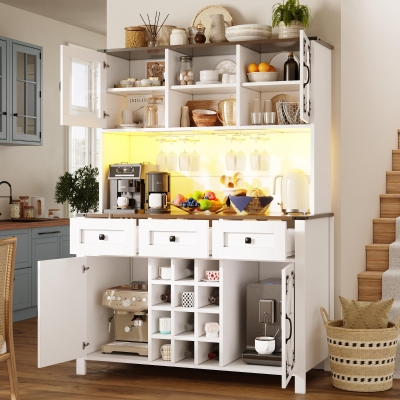 Tall Kitchen Cabinet with Integrated 2 AC + 2 USB Power Strip, 120L x 40W x 170H cm, White