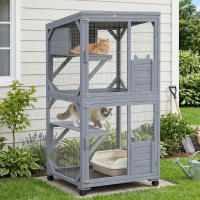 PawHut Movable Outdoor Catio Rest Box Platforms Asphalt Roof