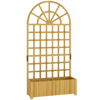 Outsunny Jardinera con Enrejado de Madera con Drenaje para Cultivos Verduras Flores Hierbas 90x30x180 cm Natural
