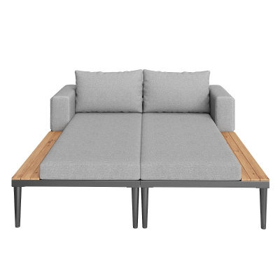 Modular Outdoor Double Chaise Lounge with Sturdy Iron Frame, 150L x 140W x 55H cm, Gray