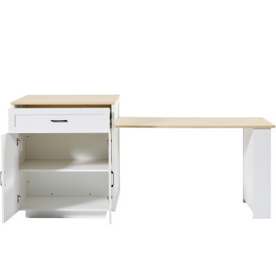 Extendable Bar Table with 2 Compartments and Side Spice Rack, 133-202L x 70W x 93.5H cm, White