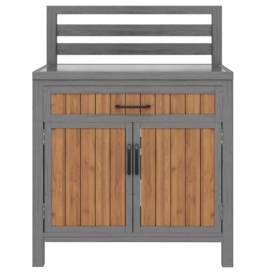 Solid Fir Wood Garden Storage Cabinet with Large Work Surface, 80L x 51W x 119H cm, Natural