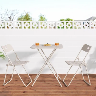 Set bistrò pieghevole in 3 pezzi in acciaio, Beige