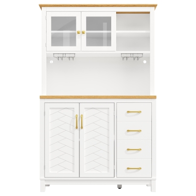 Stylish Sideboard with App-Controlled Built-In LED Light Strip, 105.5L x 40W x 180H cm, White