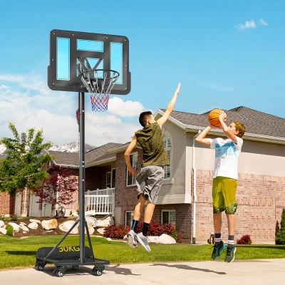 SPORTNOW Canasta de Baloncesto para Exterior Ajustable de 235-305 cm con Tablero Irrompible 110 cm Saco de peso y Ruedas Negro