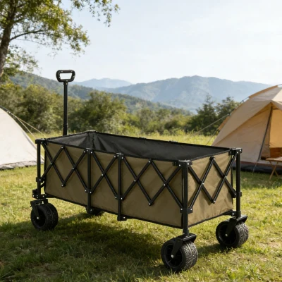 Faltbarer erweiterbarer Bollerwagen, mit viel Stauraum, 136 x 54 x 60 cm, Armeegrün
