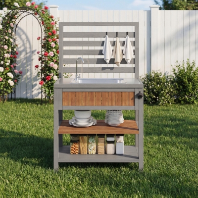 Weatherproof Garden Cabinet with Large Work Surface, 80L x 51W x 148.5H cm, Natural