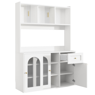 Stylish Kitchen Cabinet with App-Controlled LED and Music-Sync Lighting, 120L x 35W x 167H cm, White