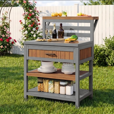 Wooden Garden Cabinet with Large Drawer and 2-Tier Shelf, 80L x 72.5W x 123H cm, Natural