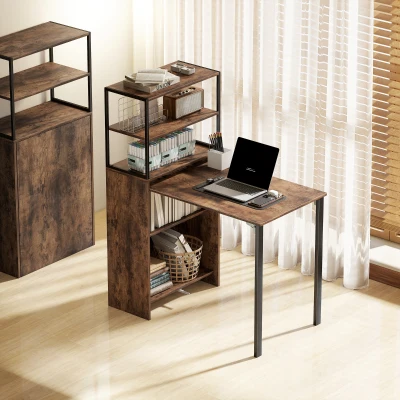HOMCOM Folding Work Table with Shelf Brown/Black