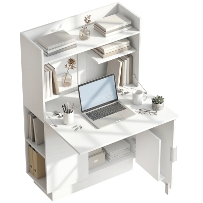 HOMCOM Bureau Pliant Informatique avec Étagères Blanc 80x30x128cm