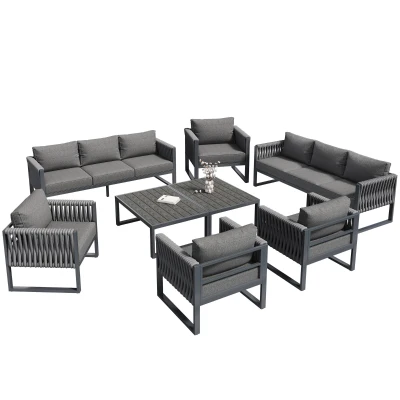 Stylish Garden Furniture Set with Galvanised Metal Frame, 167L x 61W x 63H, Gray
