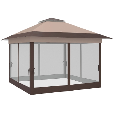 Outsunny Tonnelle Jardin Pop-Up Kaki Moustiquaires Roulettes