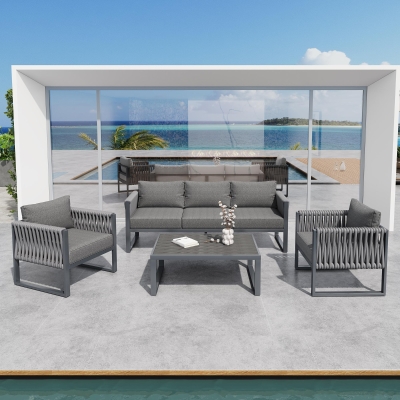 Stylish Garden Furniture Set with Galvanised Metal Frame, 167L x 61W x 63H, Gray