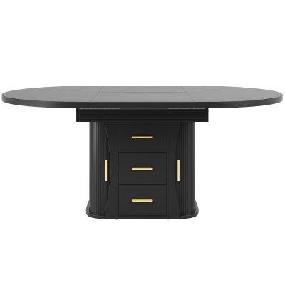 Extendable Dining Table with 3-Tier Hidden Storage and Oval Extension, 118-158L x 118W x 77H cm, Black