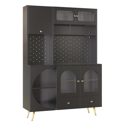 Tall Kitchen Cabinet with Built‑In Power Outlets & 2 USB Ports, 120L x 40W x 176H cm, Black