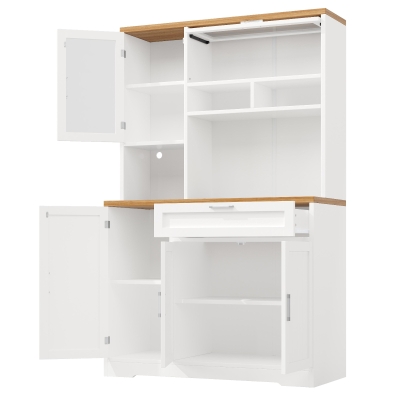 Tall Display Cabinet with 3-Door Storage and Large Worktop, 104L x 40W x 180H cm, White