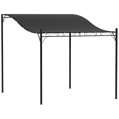 Outsunny Pergola 3 x 2,5 m, montowana na ścianie, wodoodporna altana ogrodowa, metalowy stelaż, otwory drenażowe, dach zacieniający, ciemnoszara