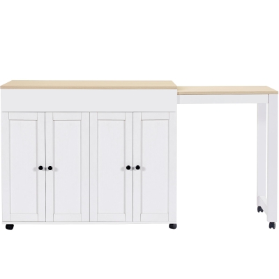 Modern Bar Table with 6 Adjustable Shelves and Storage Cabinet, 118-180L x 50W x 94H cm, White