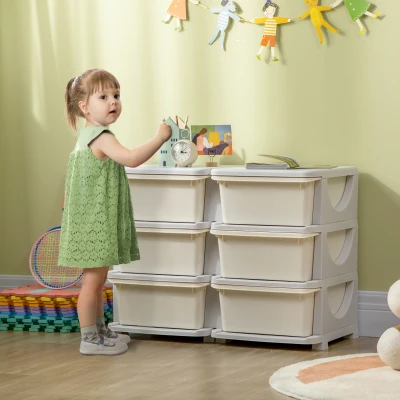 Comodă cu 6 sertare pentru copii de 3-6 ani, din PP crem