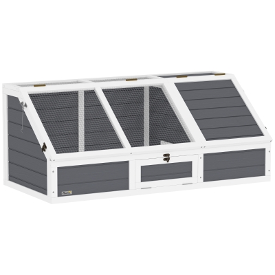PawHut Casa para Tortugas de Madera sin Base con Tapas Abatible Puerta Frontal Abrible y Pestillos 120x55x50 cm Gris Claro