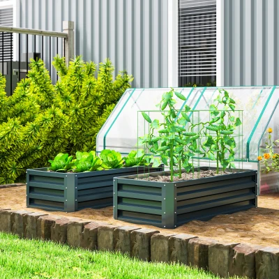 Outsunny Set of Two 110 x 65cm Steel Planter Boxes - Green