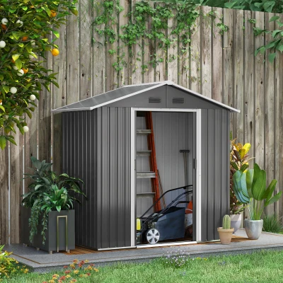 Outsunny Metal Garden Storage Shed Dark Grey 6.5x3.5ft