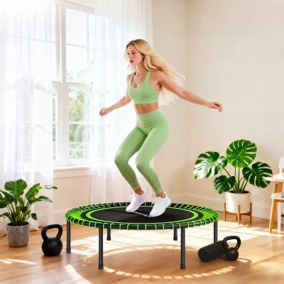SPORTNOW Cama Elástica Fitness Ø114 cm con Marco de Acero Reforzado para Entrenamiento Piernas Cuerpo Verde y Negro
