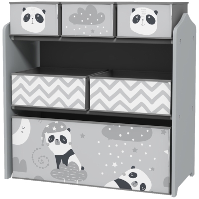 ZONEKIZ Étagère Enfant 6 Bacs Amovibles Tissu Gris 63x30x66cm