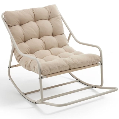 Sedia a dondolo da esterno con cuscino confortevole, Beige