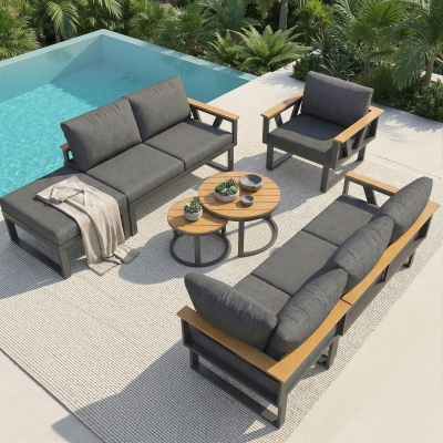 Stylish Modular Garden Sofa Set with Washable 9 cm Cushions, 177L x 177W x 79H cm, Gray