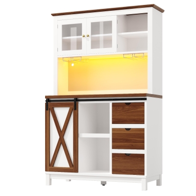 Modern Cabinet with App-Controlled RGB LED Lighting and Music Sync, 104L x 40W x 180H cm, White