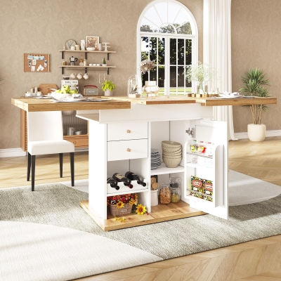 Extendable Dining Table with Telescopic 2-Sided Extension, 110-140L x 80W x 75H cm, White