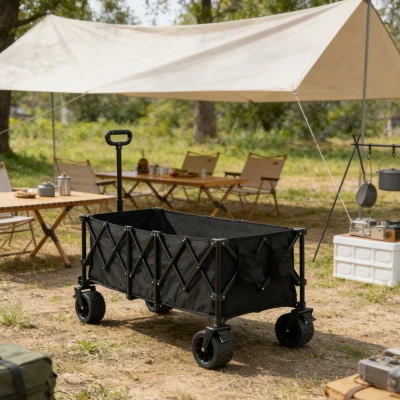 Faltbarer erweiterbarer Bollerwagen, mit viel Stauraum, 136 x 54 x 60 cm, Schwarz