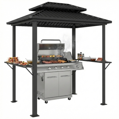 Outsunny Abri Barbecue Aluminium Noir 231x165x246cm 2 Étagères